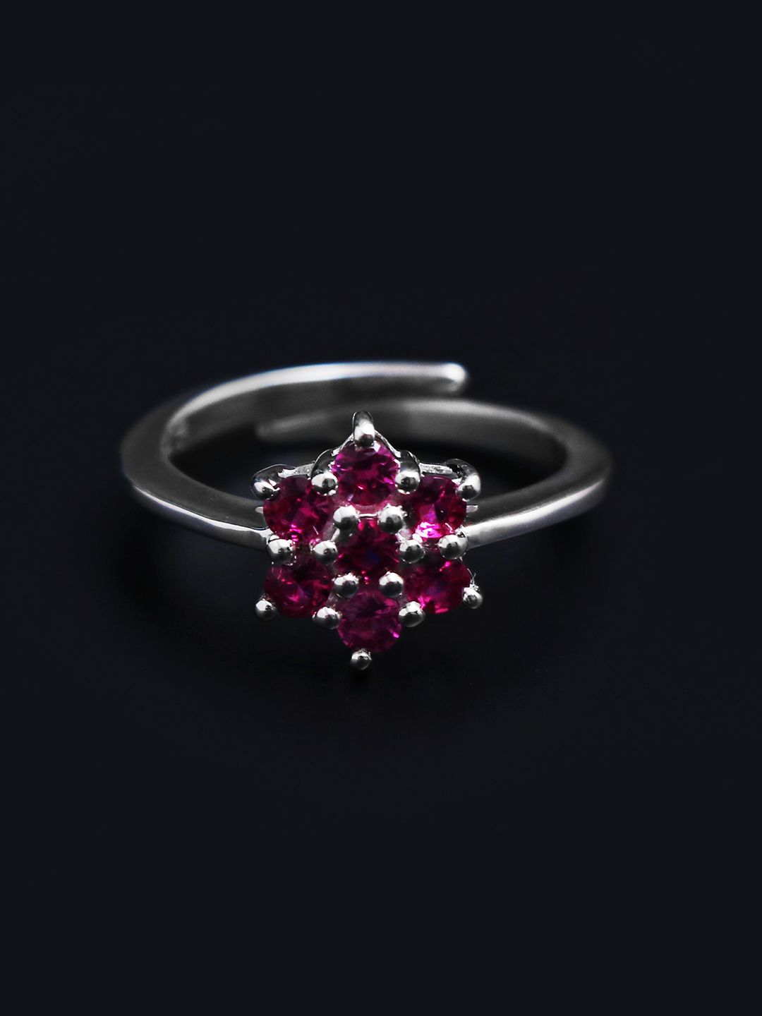 HIFLYER JEWELS Pink Rhodium-Plated Silver Sterling CZ Studded Rings Price in India