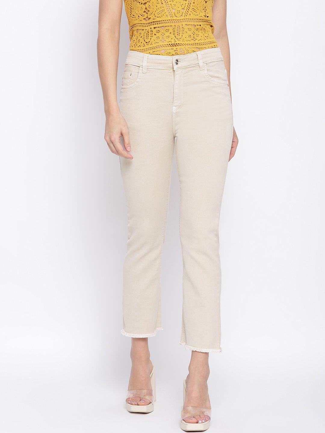 iki chic Women Beige Straight Fit Stretchable Jeans Price in India