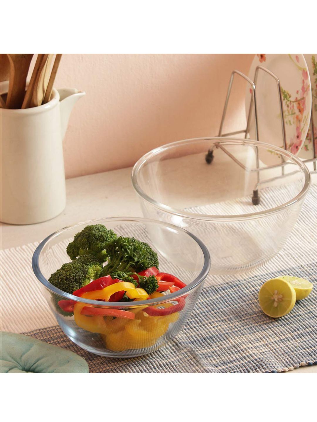 Femora Set of 2 Transparent Glass Mixing Bowl Microwave Safe Price in India