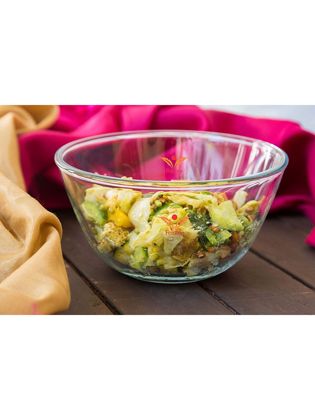 Femora Transparent Borosilicate Glass Mixing Bowl With Serving Casserole & Spoon Price in India