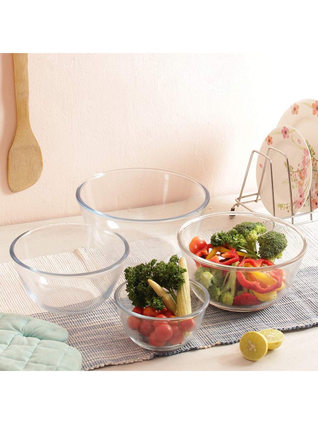 Femora Set of 4 Transparent Borosilicate Glass Microwave Safe All-Purpose Mixing Bowl Price in India