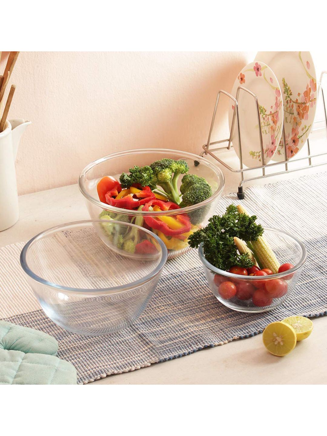 Femora Set Of 3 Transparent Glass Mixing Bowl Price in India