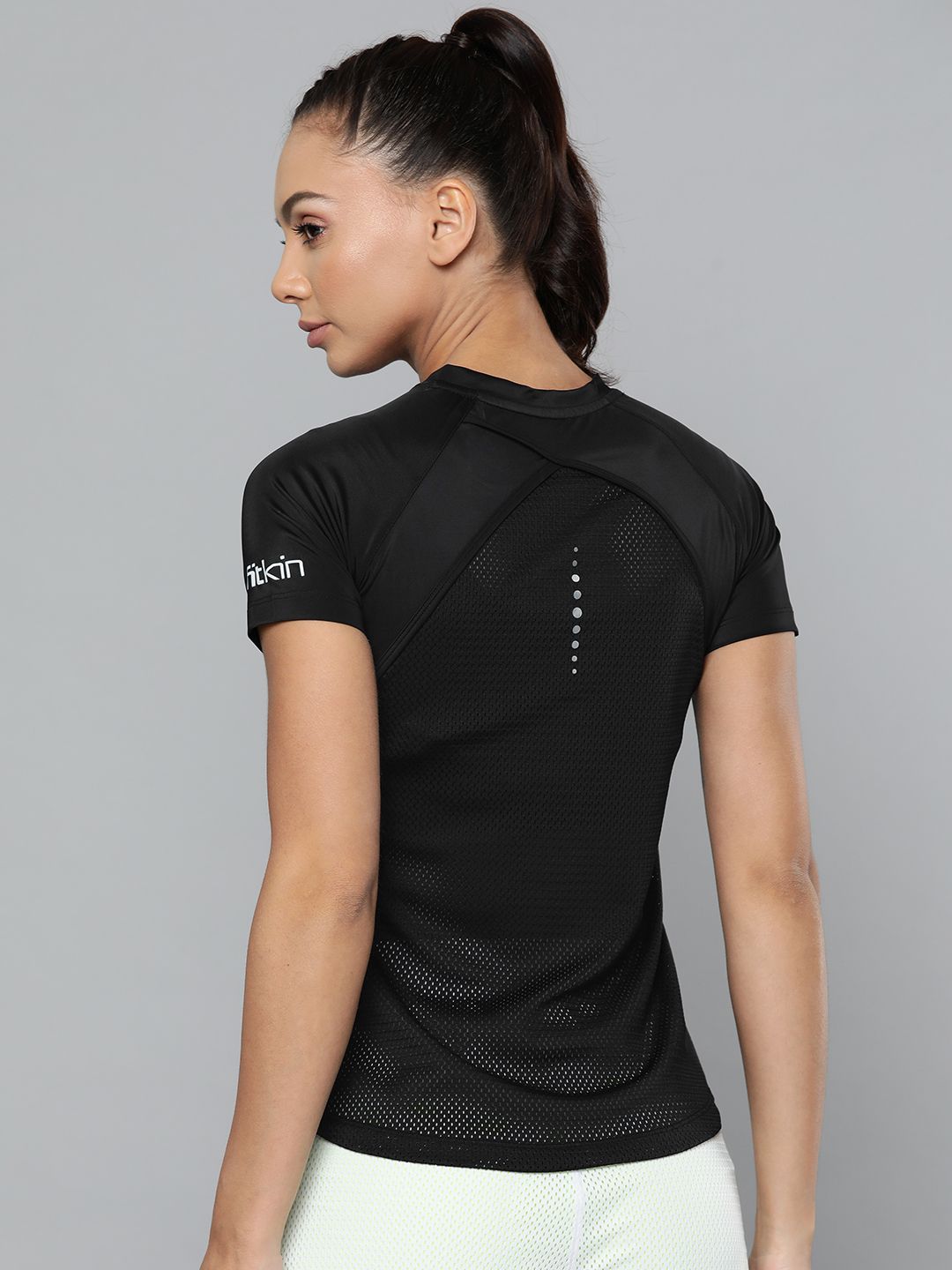 Fitkin Women Black Slim Fit Training or Gym T-shirt Price in India