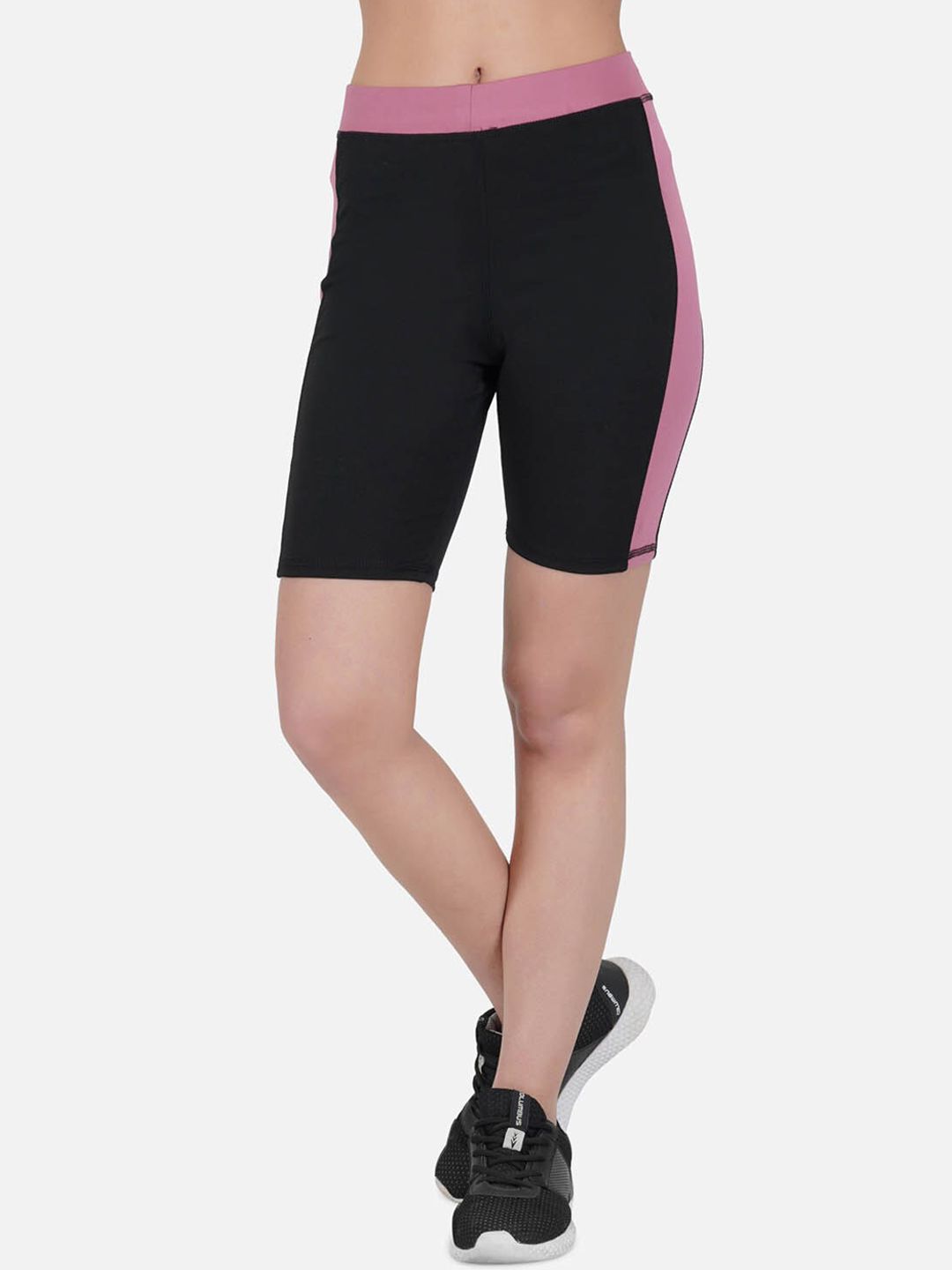 IMPERATIVE Women Black & Mauve Slim Fit Cycling Sports Shorts Price in India