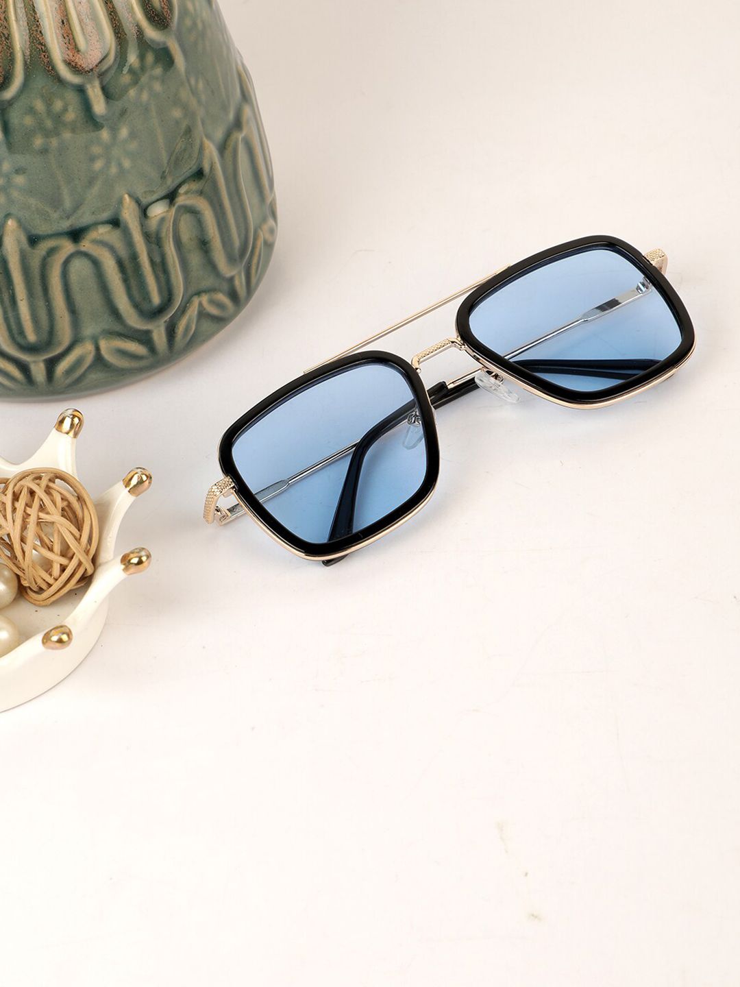 PASSION PETALS Blue Lens & Black Rectangle Sunglasses with Polarised and UV Protected Lens
