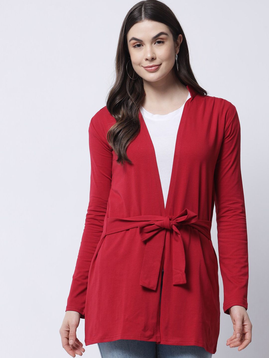 VANCA ECO Women Red Tie-Up Shrug Price in India