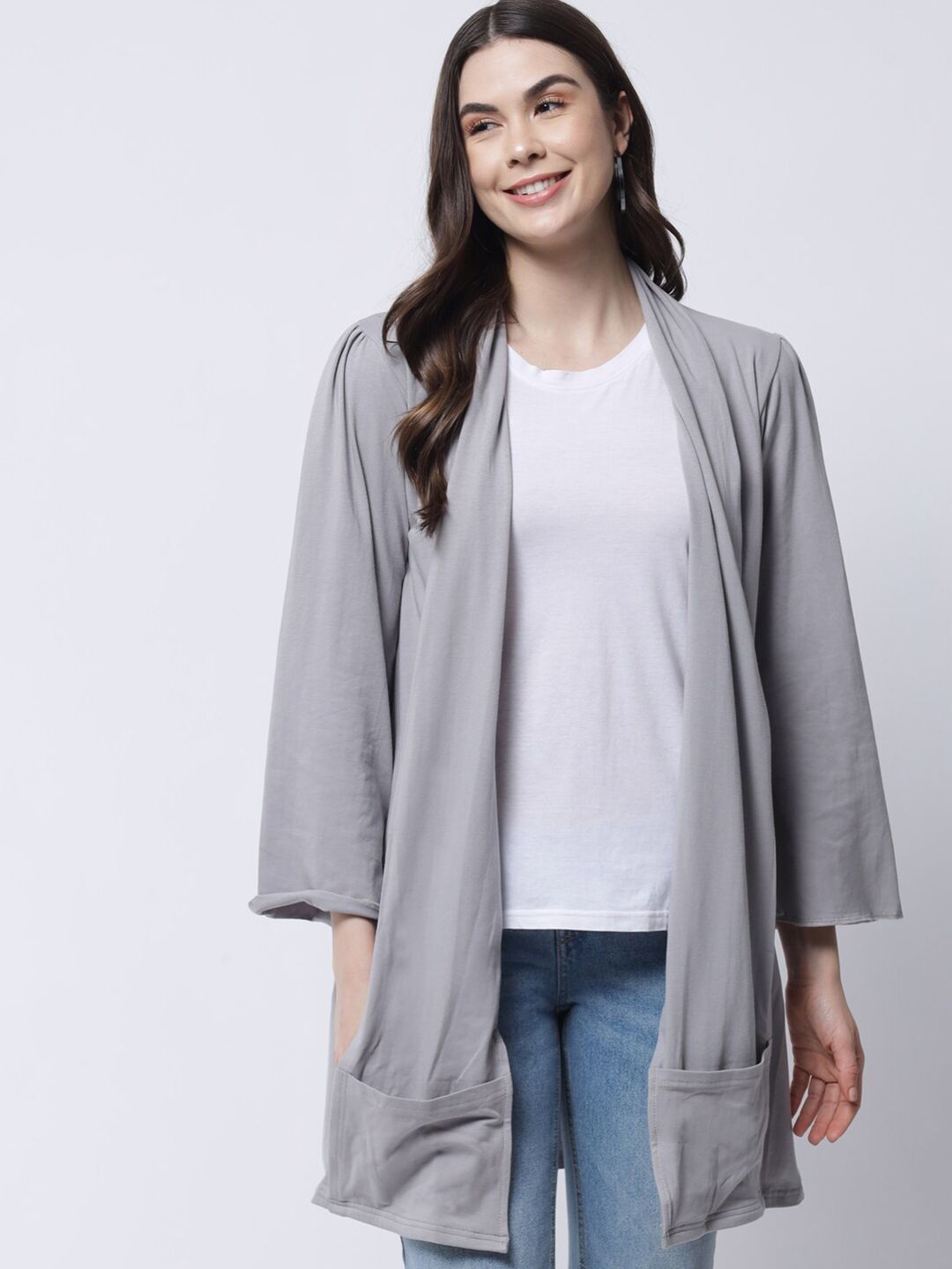 VANCA ECO Women Grey Longline Cotton Shrug Price in India