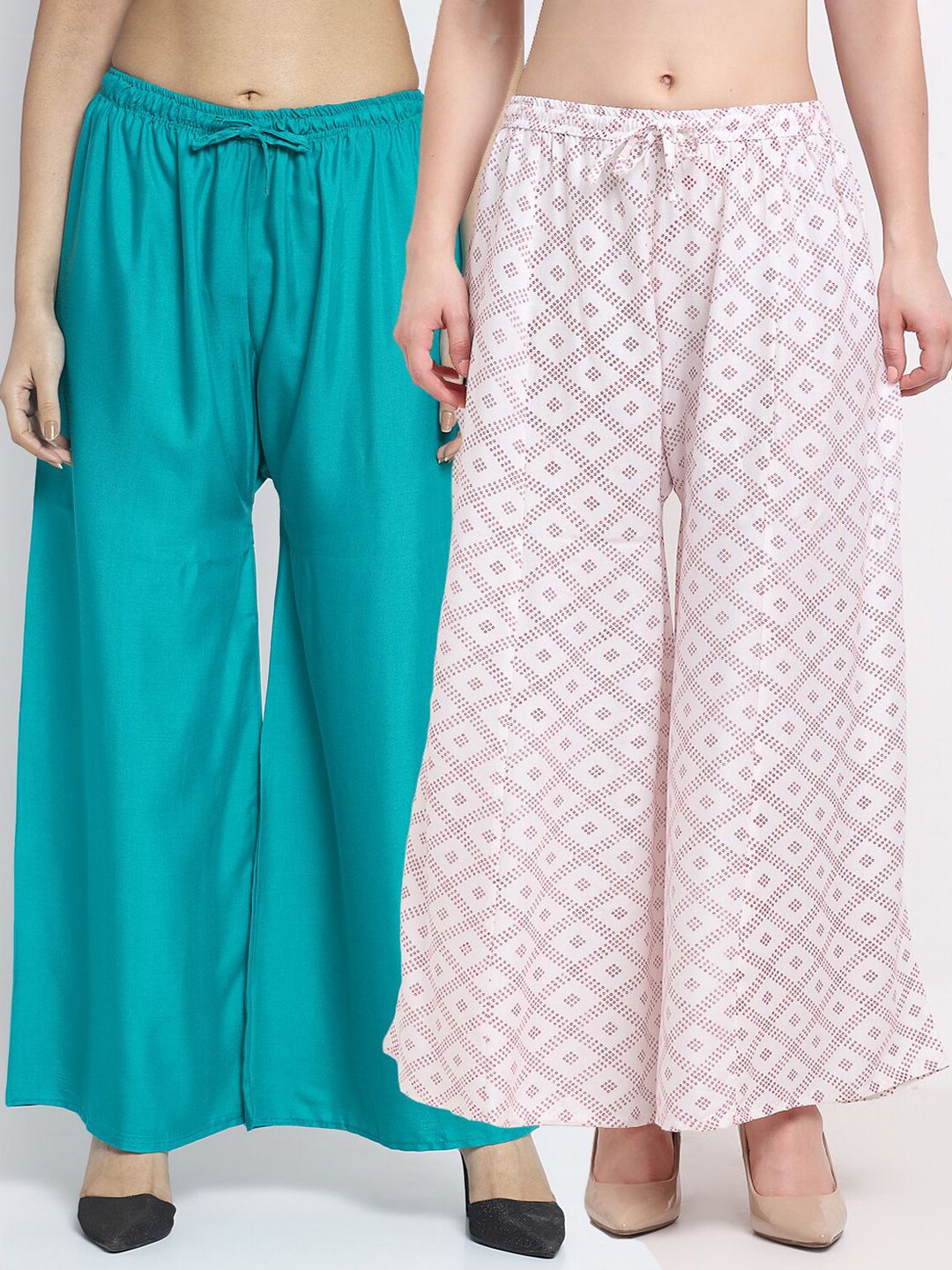 Jinfo Women Green & Blue 2 Flared Ethnic Palazzos Price in India