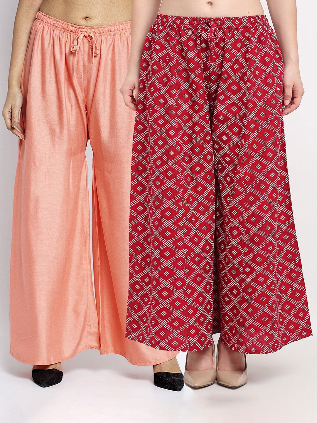 Jinfo Women Peach-Coloured & Maroon Pck of 2 Flared Ethnic Palazzos Price in India