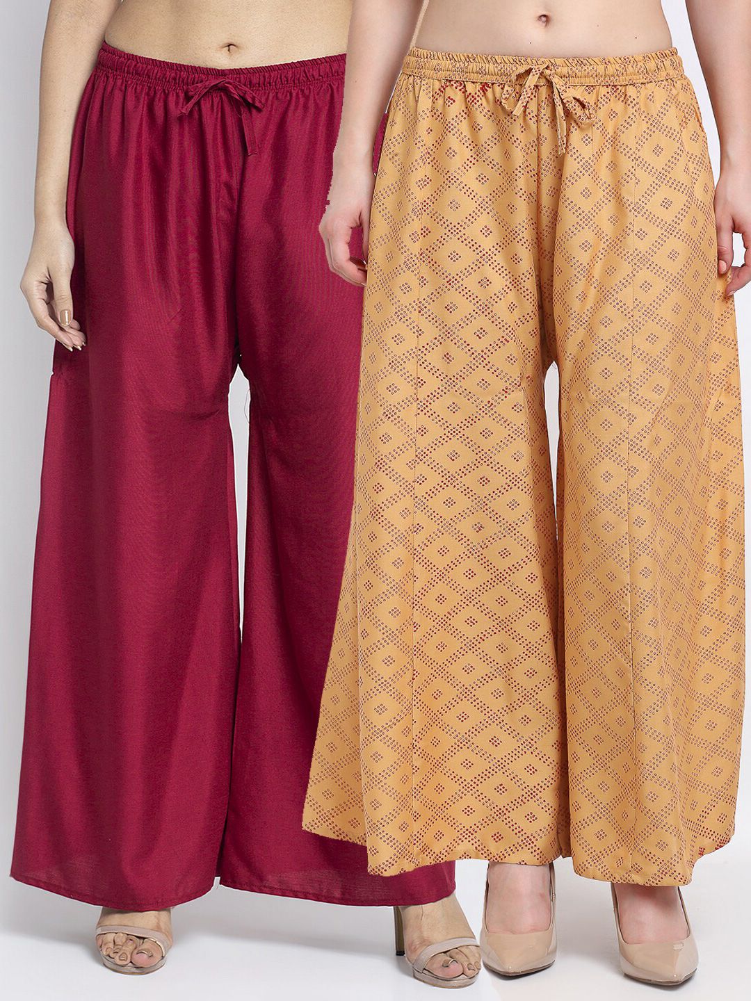 Jinfo Women Set Of 2 Maroon & Beige Knitted Ethnic Palazzos Price in India