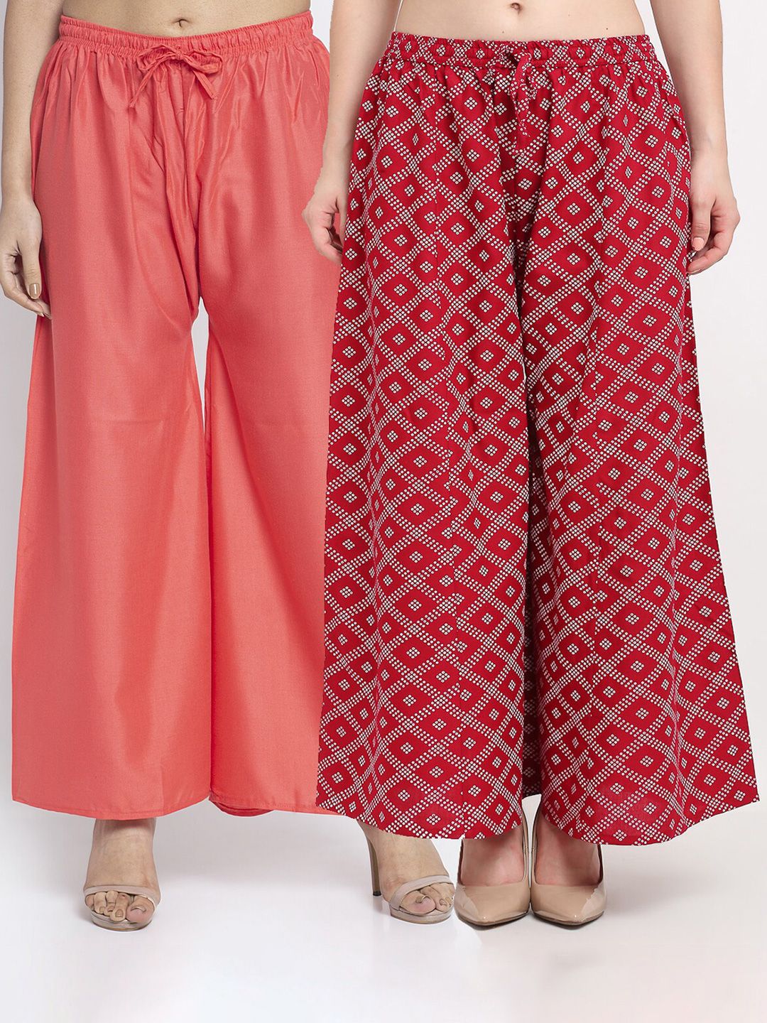 Jinfo Women Pink & Maroon Set Of 2 Printed Flared Knitted Ethnic Palazzos Price in India