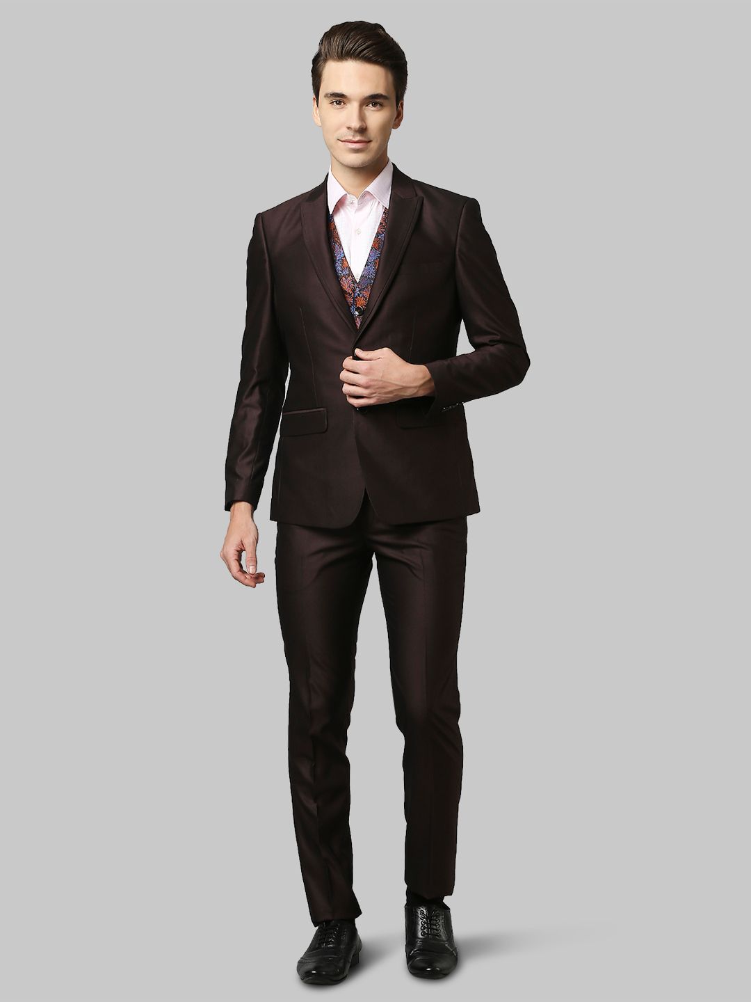 Raymond Raymond Men Brown Solid Single-Breasted 3-Piece Formal Suit