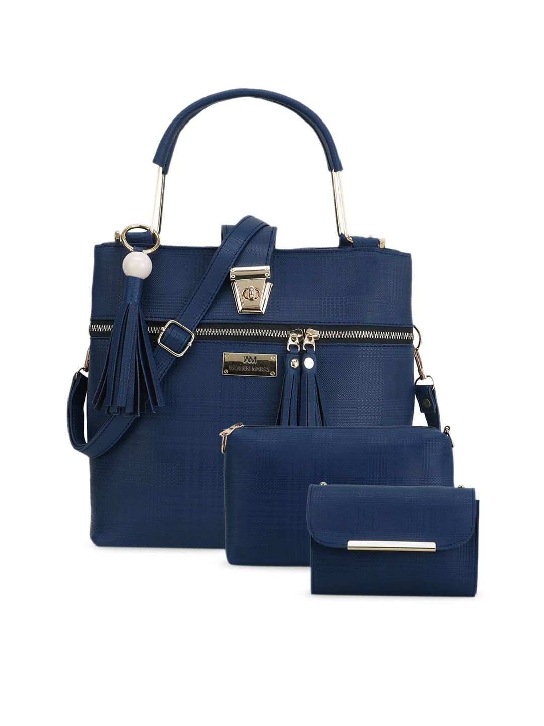 WOMEN MARKS Blue PU Structured Handheld Bag with Tasselled Price in India