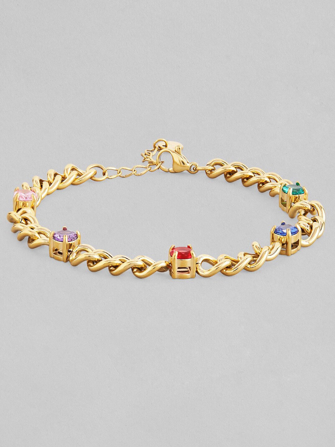 Rubans Voguish Women Green & Gold-Plated Link Bracelet Price in India