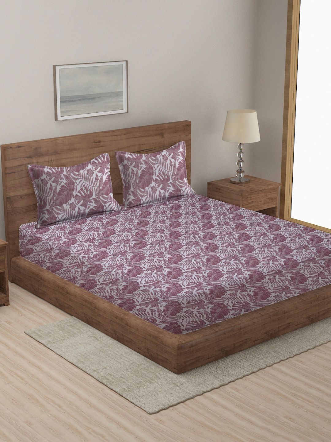 MULTITEX Maroon & White Woven Design Cotton Double Bed Cover With 2 Pillow Covers Price in India