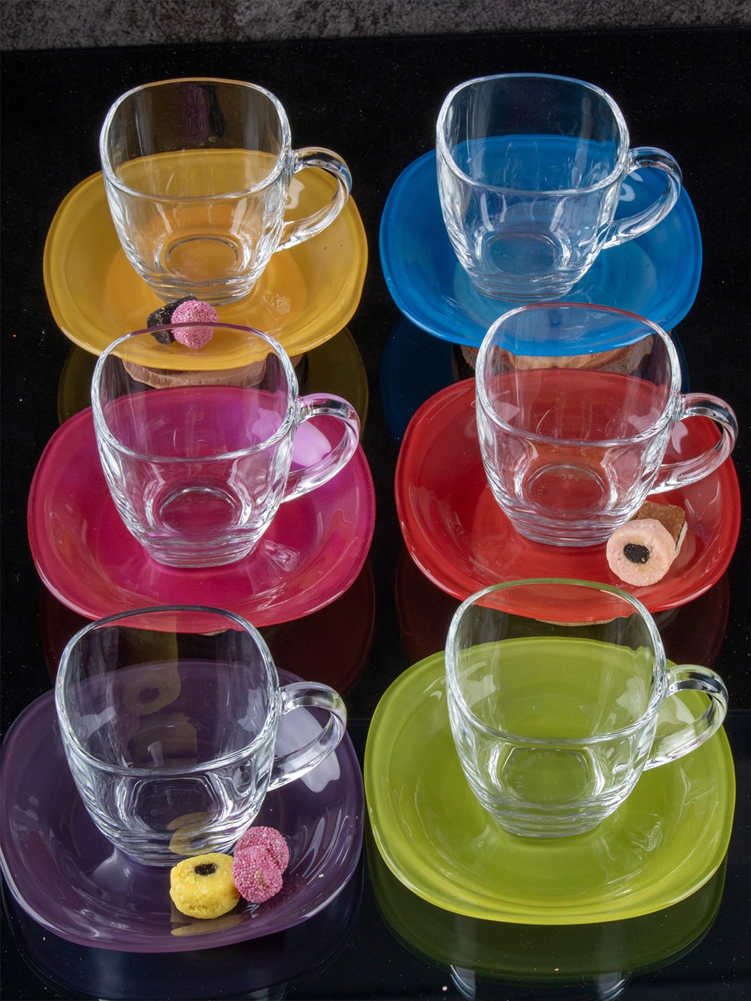 GOODHOMES Set of 12 Multicoloured Glass Transparent Cups and Mugs Price in India
