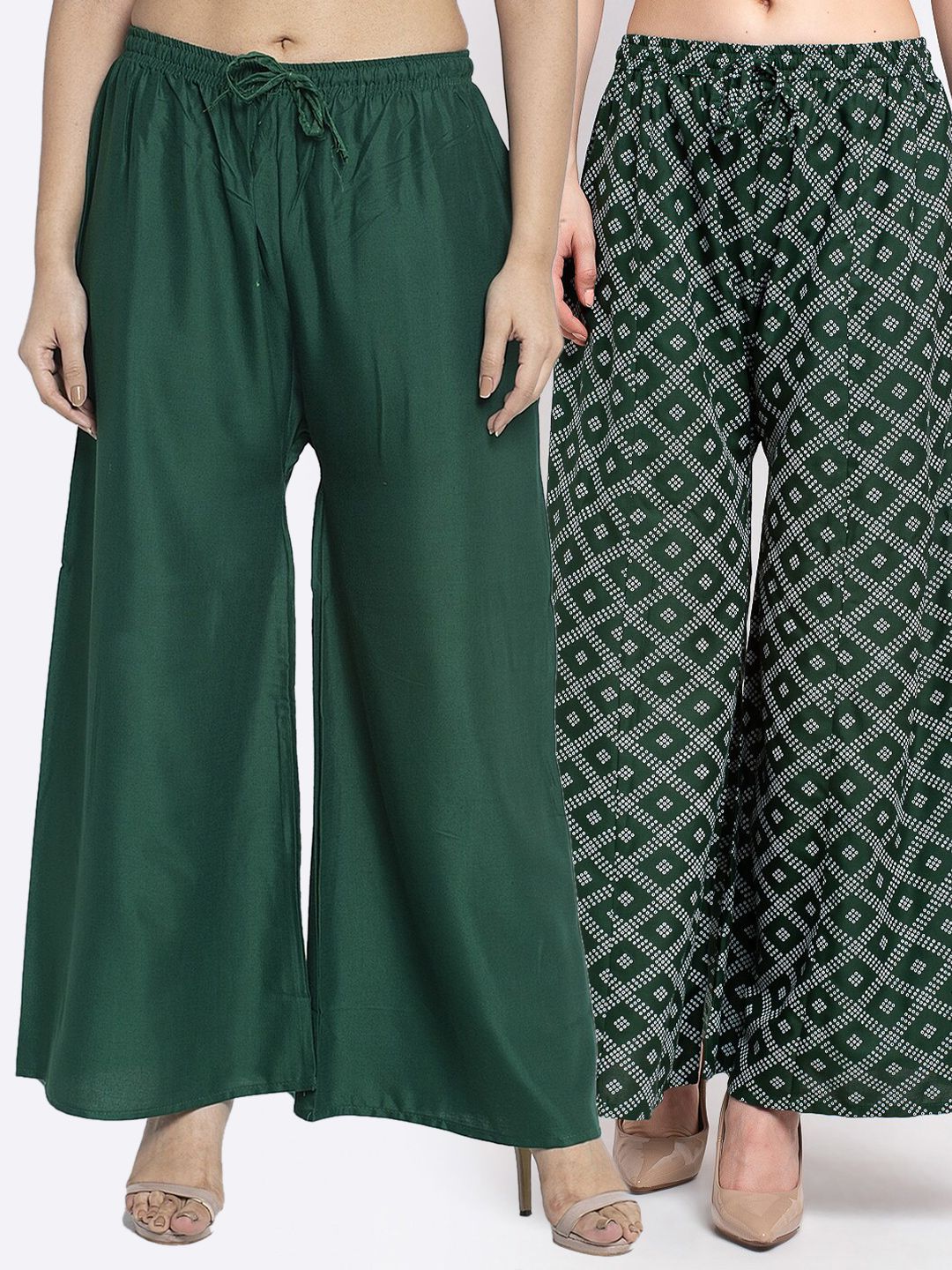 GRACIT Women Green Pack Of 2 Printed Flared Knitted Ethnic Palazzos Price in India