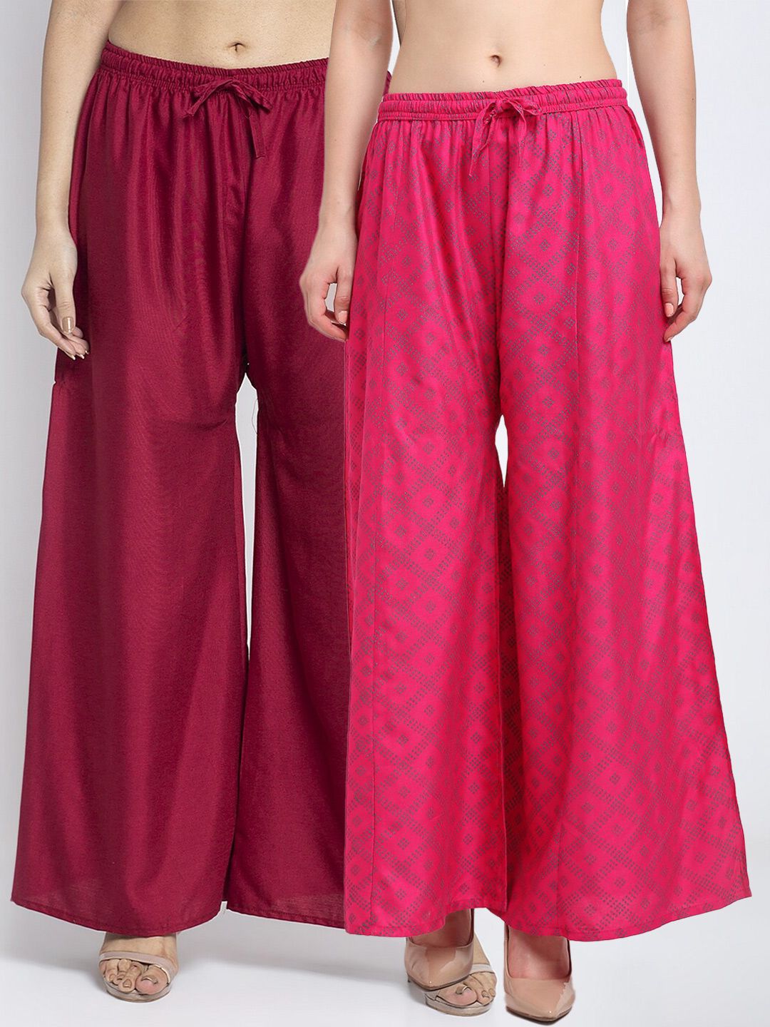 GRACIT Women Pack of 2 Maroon & Pink Printed Flared Knitted Ethnic Palazzos Price in India