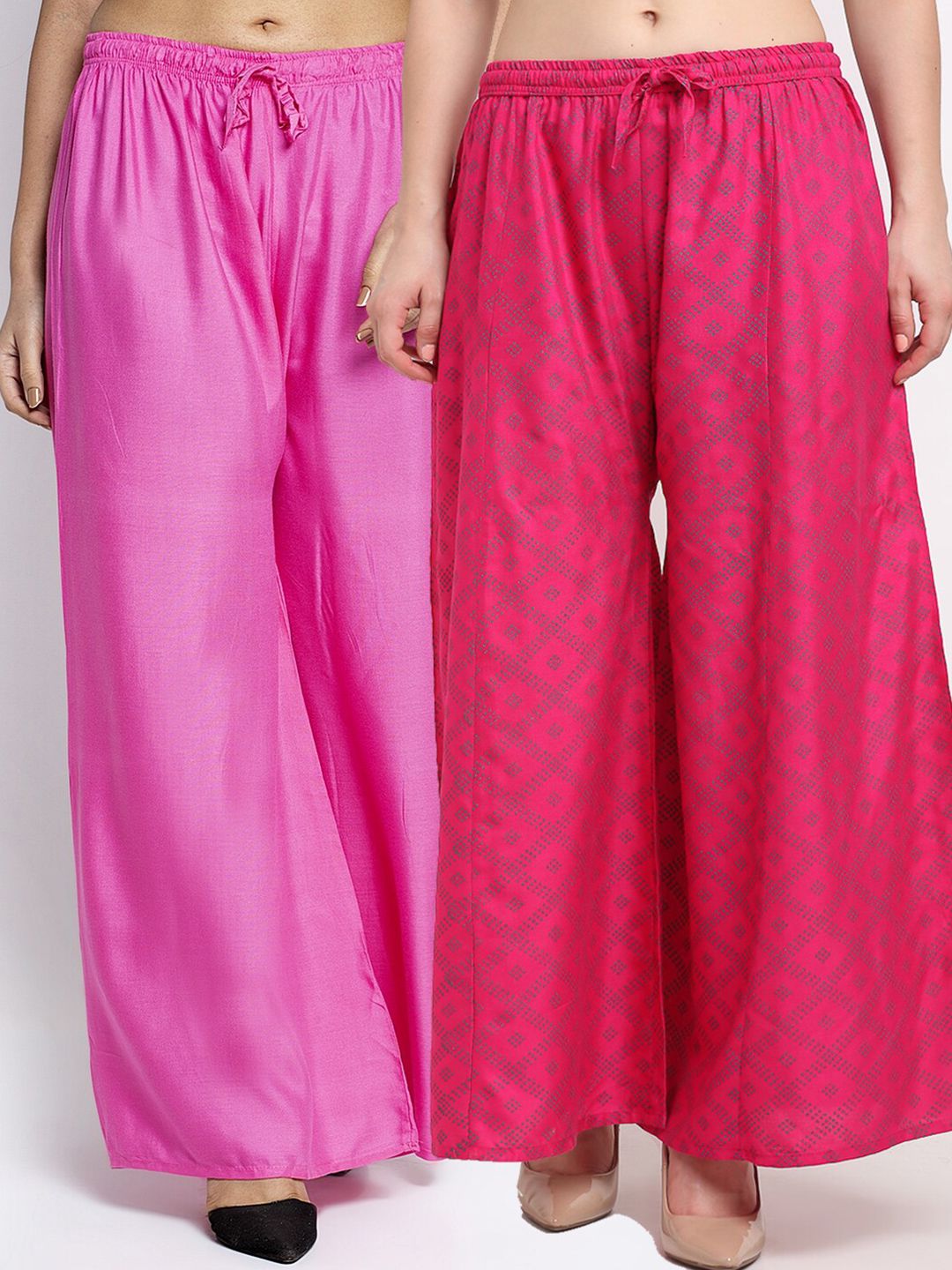 GRACIT Women Pink & Red Set of 2 Flared Ethnic Palazzos Price in India