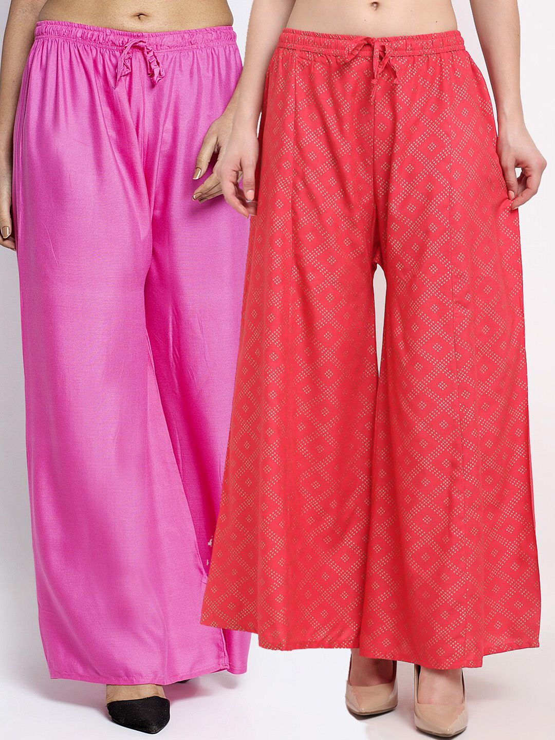 GRACIT Women Set Of 2 Pink & Red Printed Flared Fit Palazzos Price in India