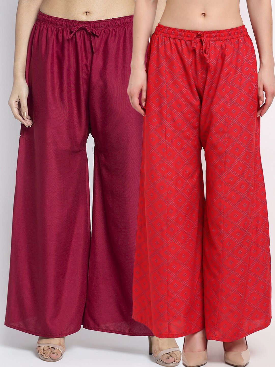 GRACIT Women Maroon & Red Set Of 2 Printed Flared Knitted Ethnic Palazzos Price in India