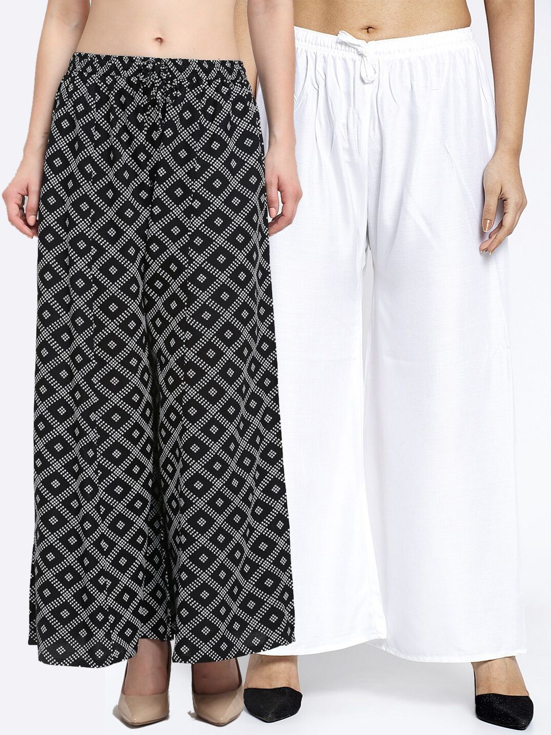 GRACIT Women Set Of 2 White & Black Printed Flared Fit Palazzos Price in India