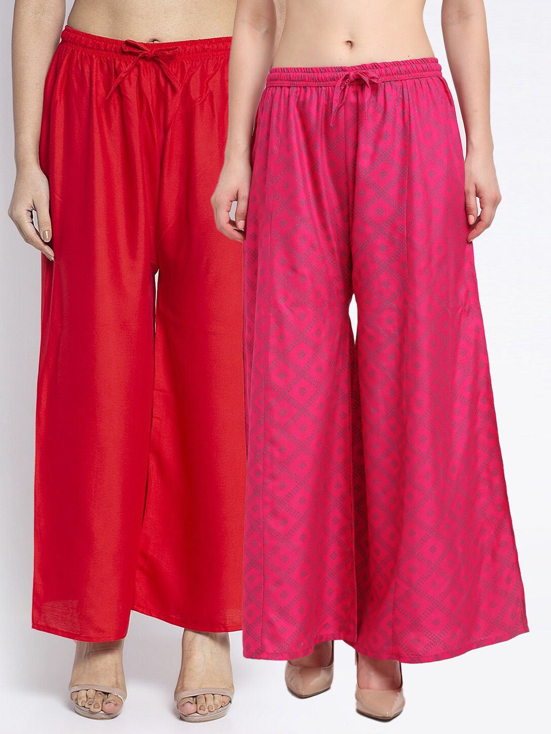 GRACIT Women Pack Of 2 Red & Pink Ethnic Motifs Printed Flared Ethnic Palazzos Price in India