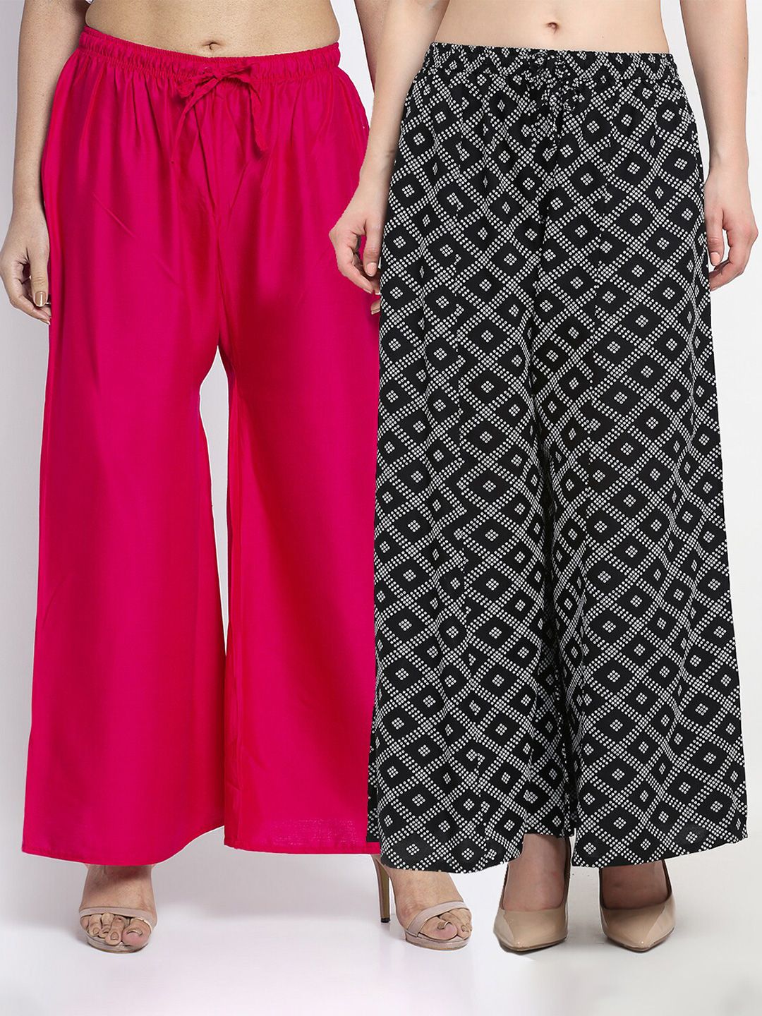 GRACIT Women Pack Of 2 Pink & Black Printed Flared Knitted Ethnic Palazzos Price in India