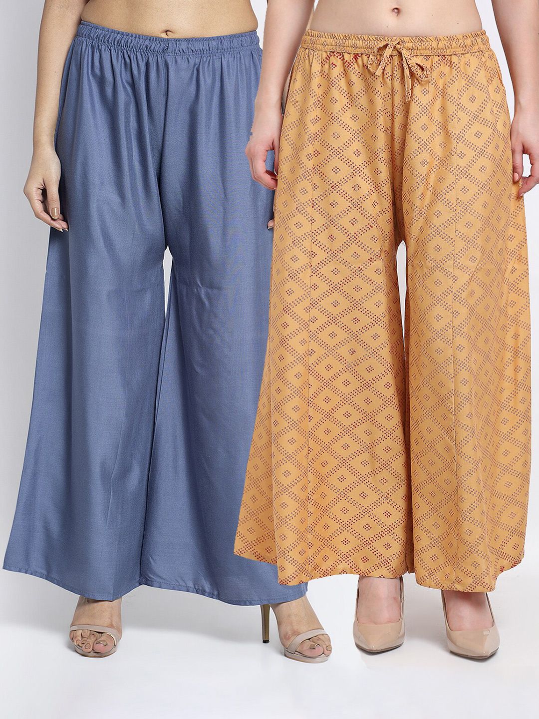 GRACIT Women Grey & Beige Pack Of 2 Printed Flared Ethnic Palazzos Price in India