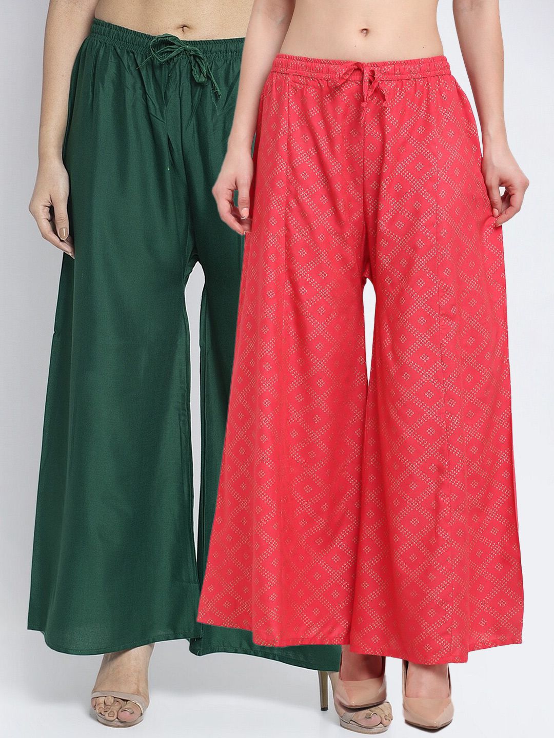 GRACIT Women Green & Red Set of 2 Flared Ethnic Palazzos Price in India