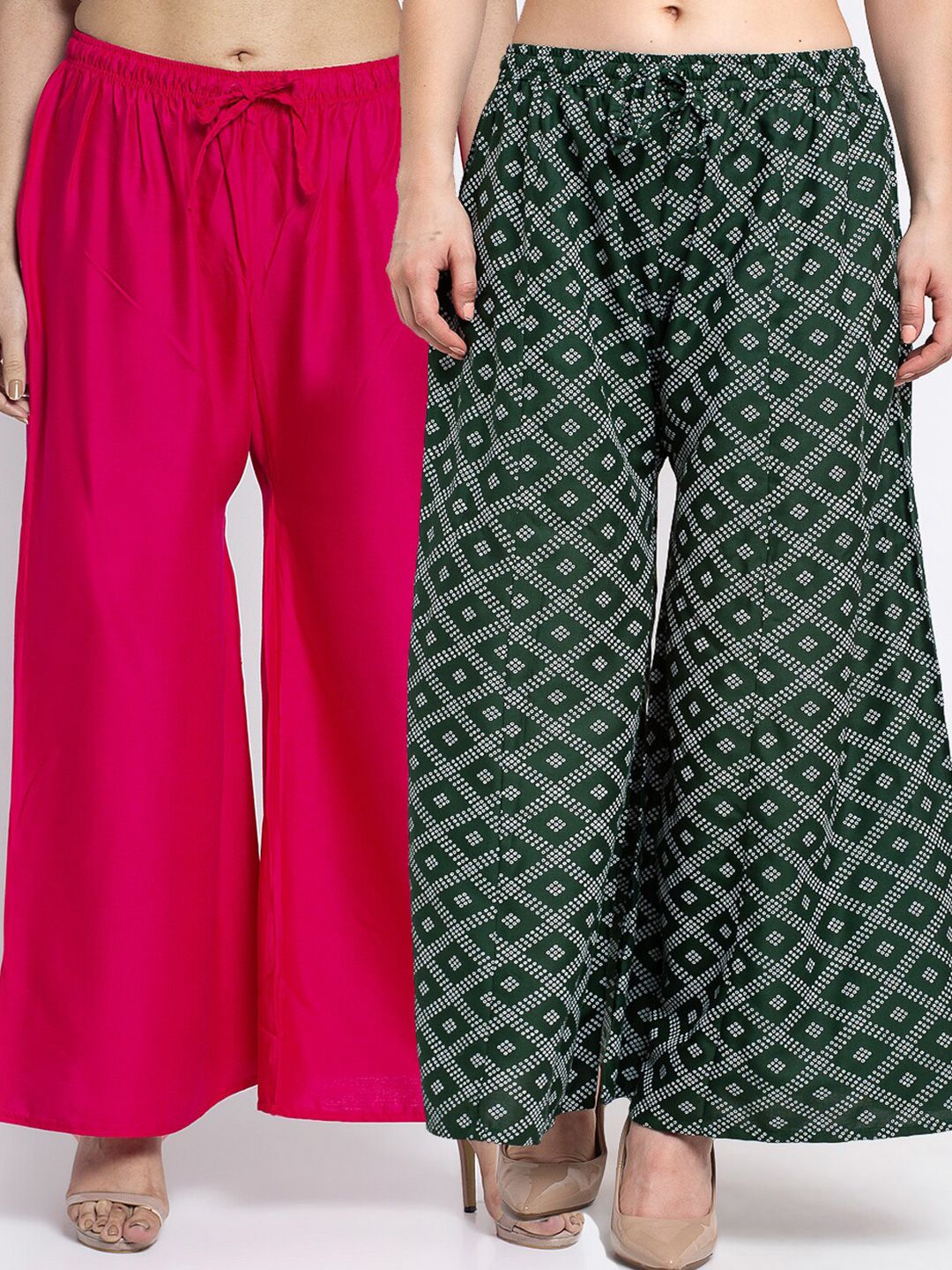 GRACIT Women Pack of 2 Fuchsia & Green Ethnic Palazzos Price in India