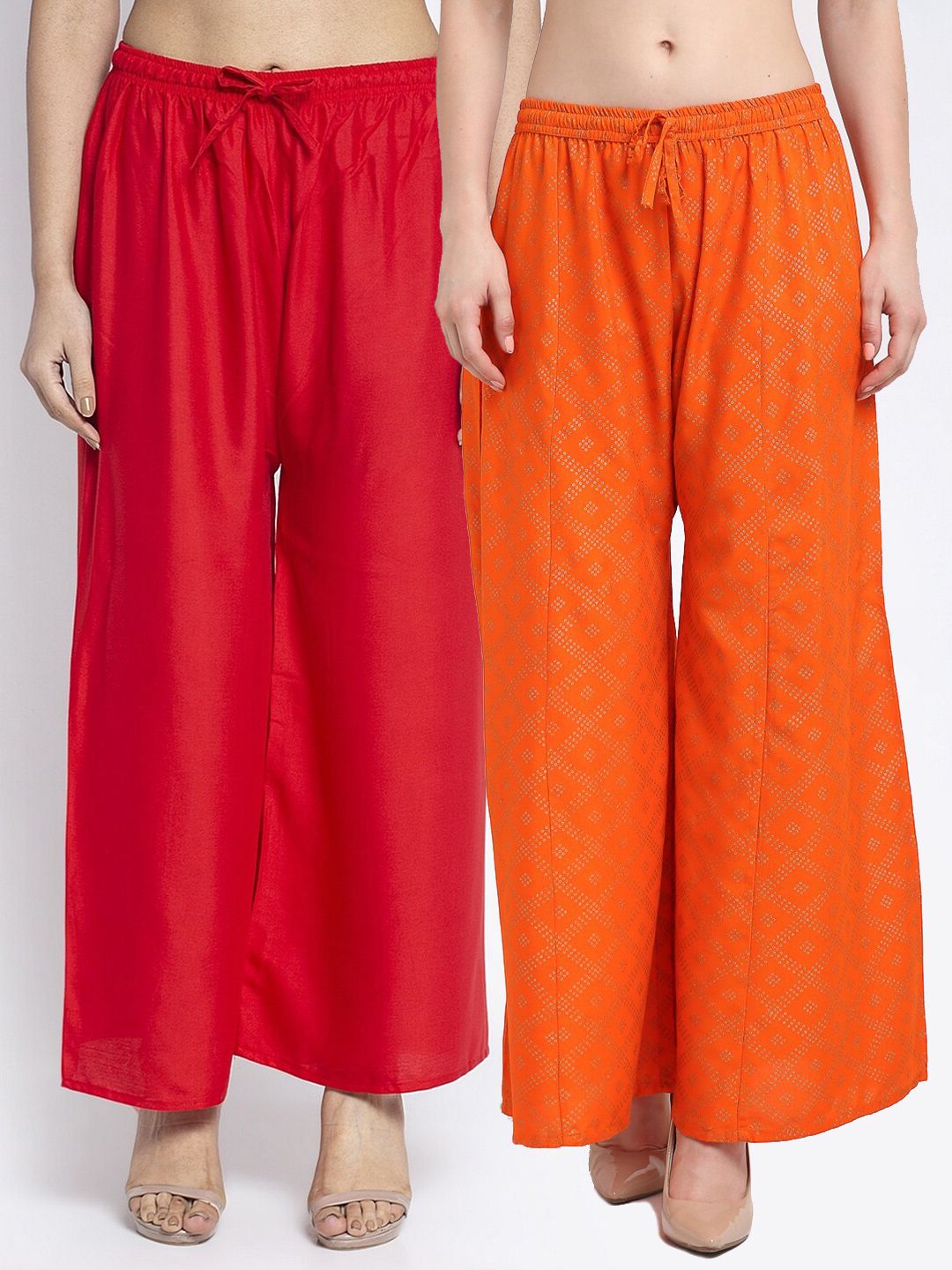 GRACIT Women Pack Of 2 Red & Orange Ethnic Motifs Printed Flared Ethnic Palazzos Price in India