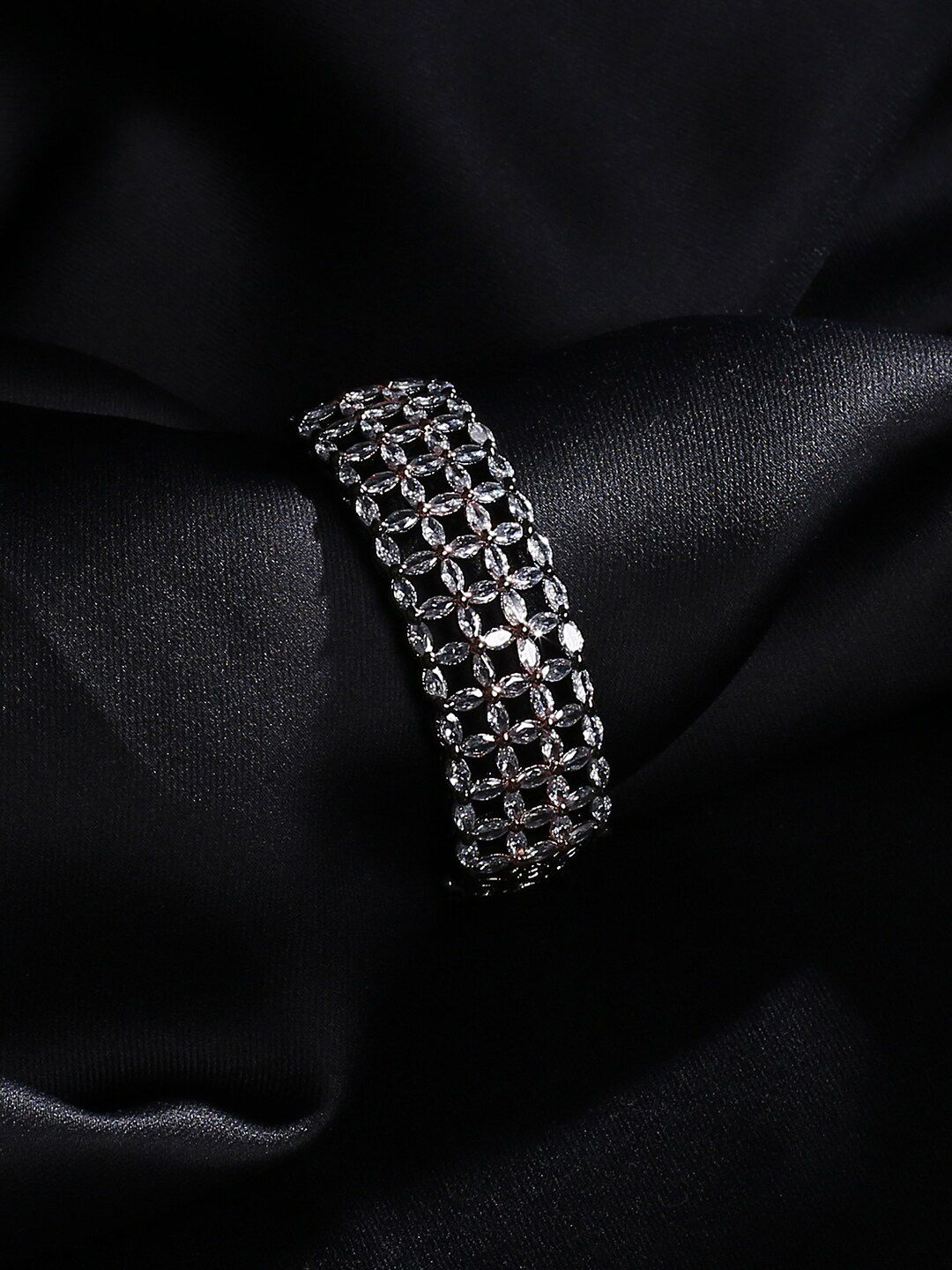 justpeachy Women Black & Gold-Toned Brass American Diamond Bangle-Style Bracelet Price in India