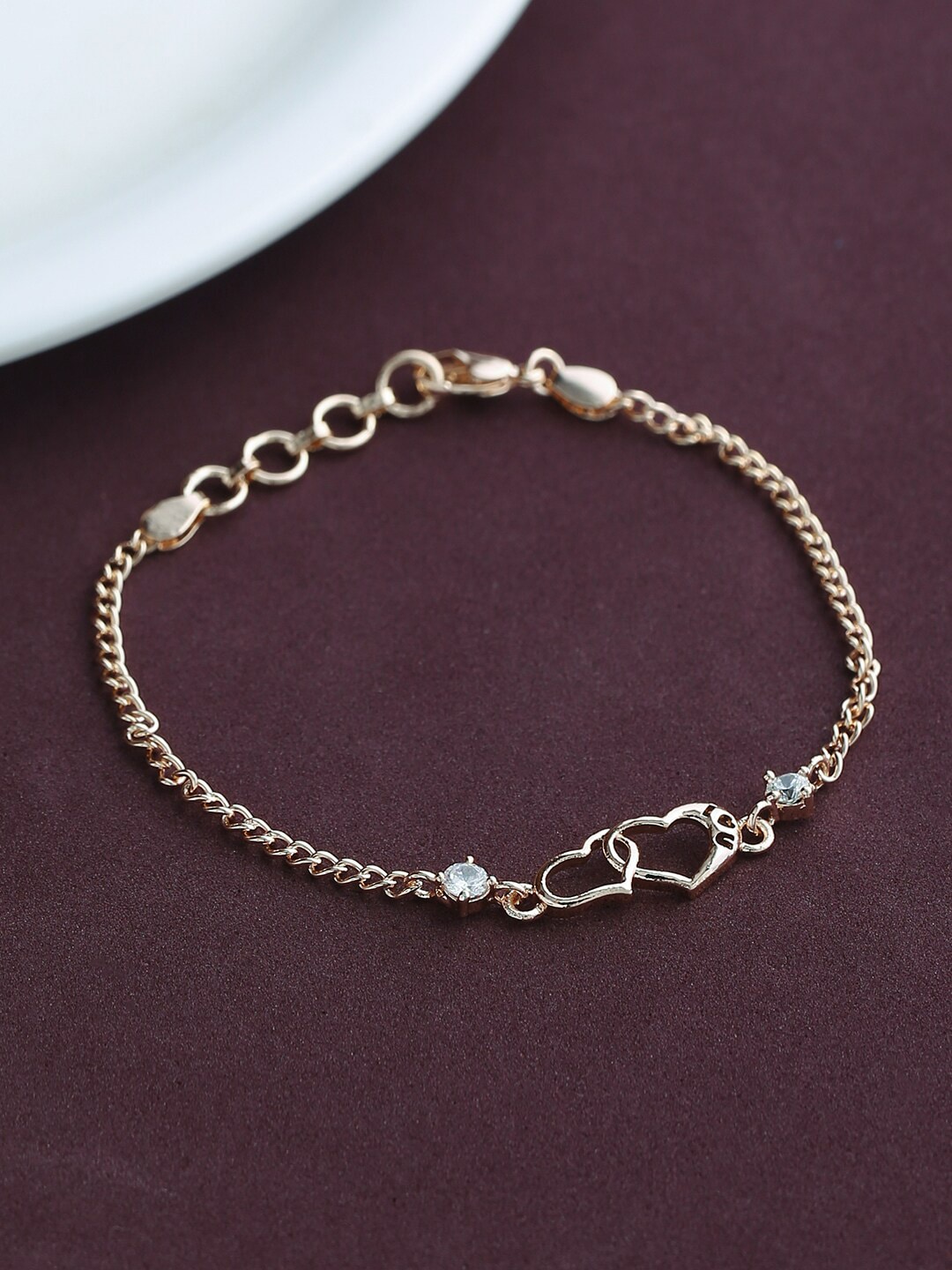 justpeachy Women Gold Plated & White Studded Link Bracelet Price in India