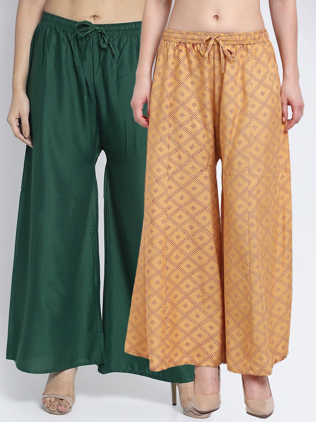 Jinfo Women Pack of 2 Green & Beige Ethnic Palazzos Price in India