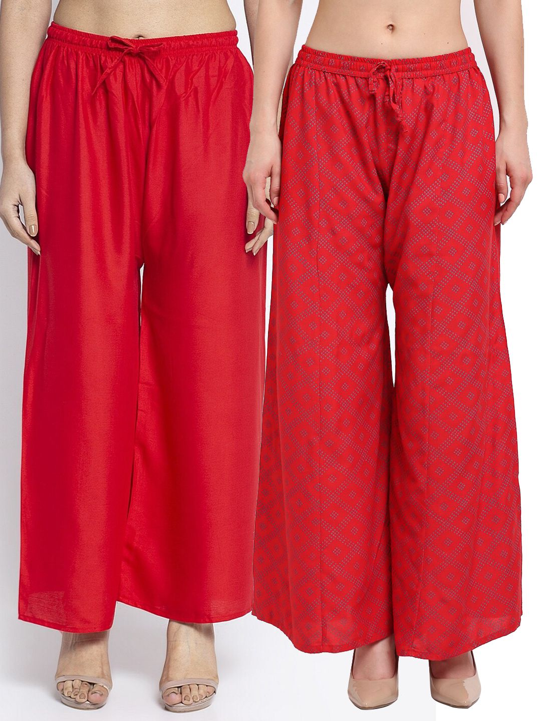 Jinfo Women Red Set Of 2 Printed Flared Ethnic Palazzos Price in India