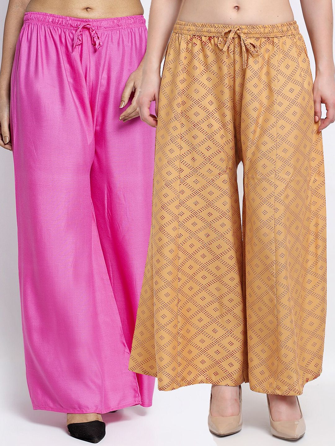 Jinfo Women Pack of 2 Printed Flared Knitted Ethnic Palazzos Price in India