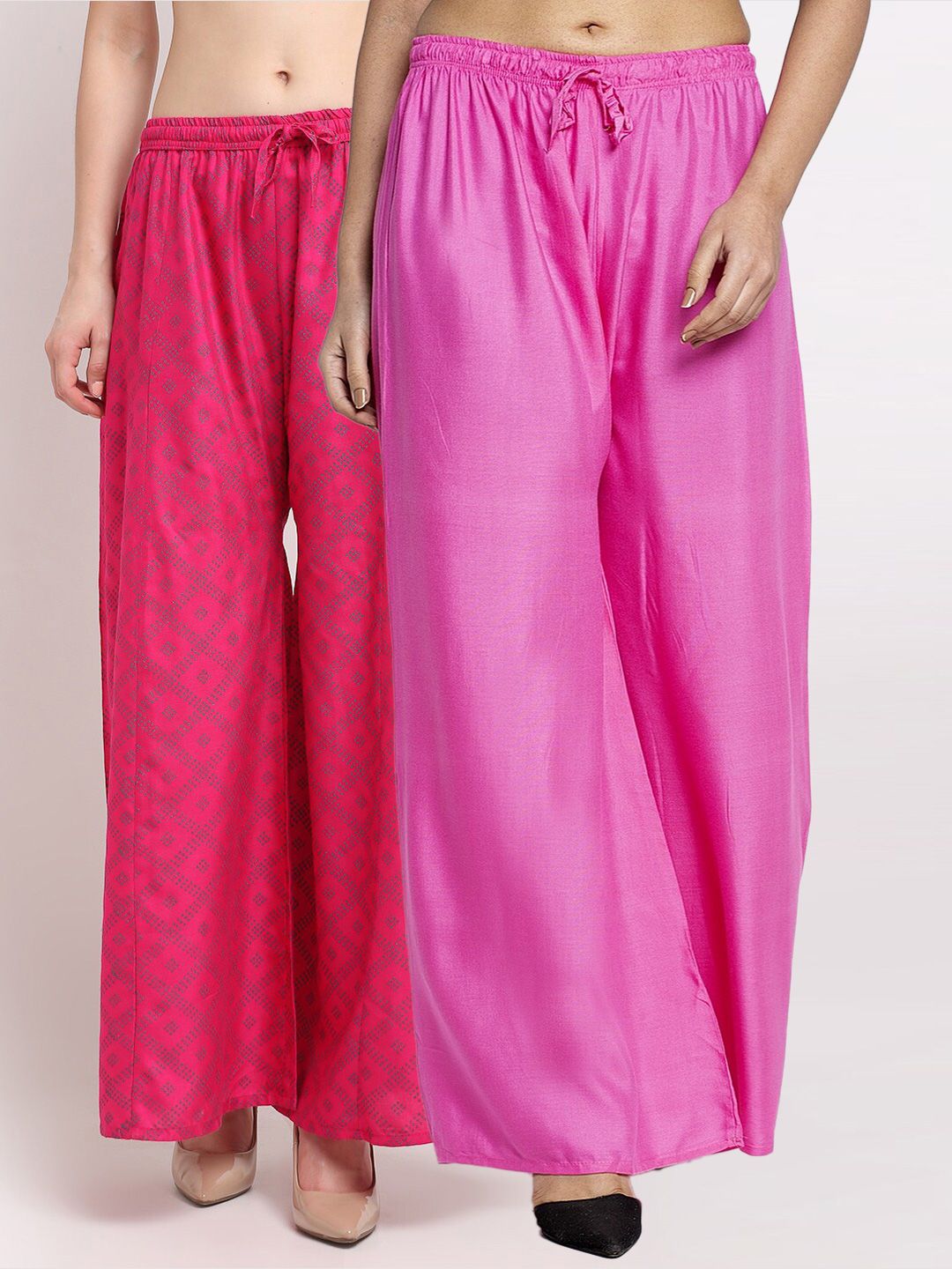 Jinfo Women Pack of 2 Pink Printed Flared Knitted Ethnic Palazzos Price in India