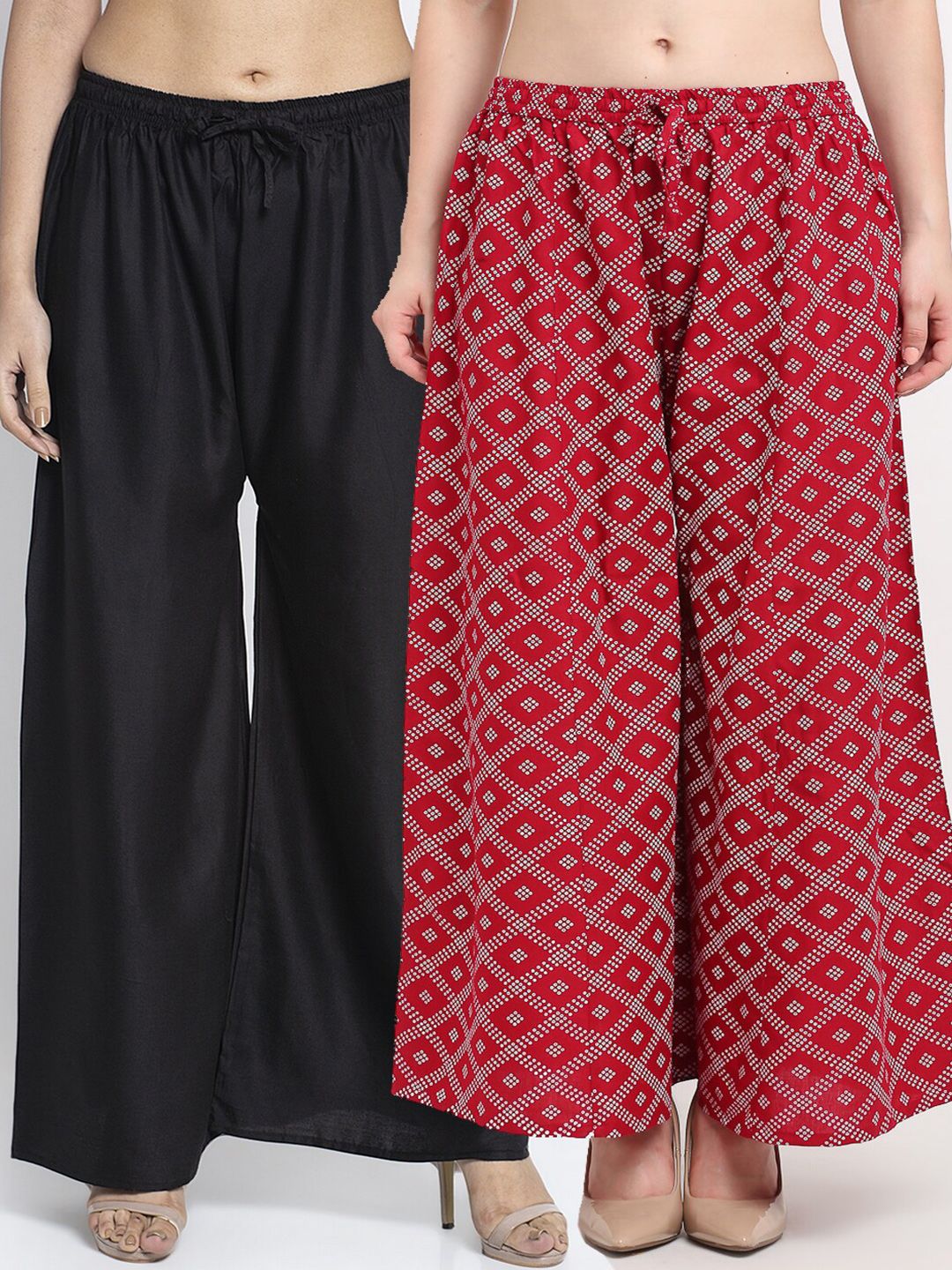 Jinfo Women Pack Of 2 Black & Maroon Printed Flared Knitted Ethnic Palazzos Price in India