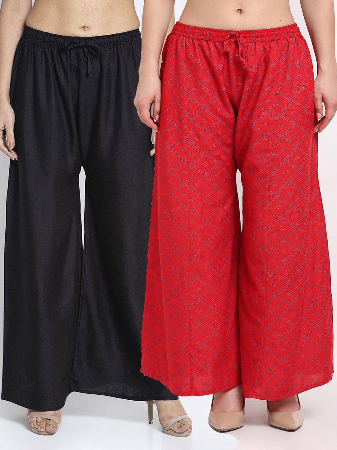 Jinfo Women Pack Of 2 Black & Red Ethnic Motifs Printed Flared Ethnic Palazzos Price in India