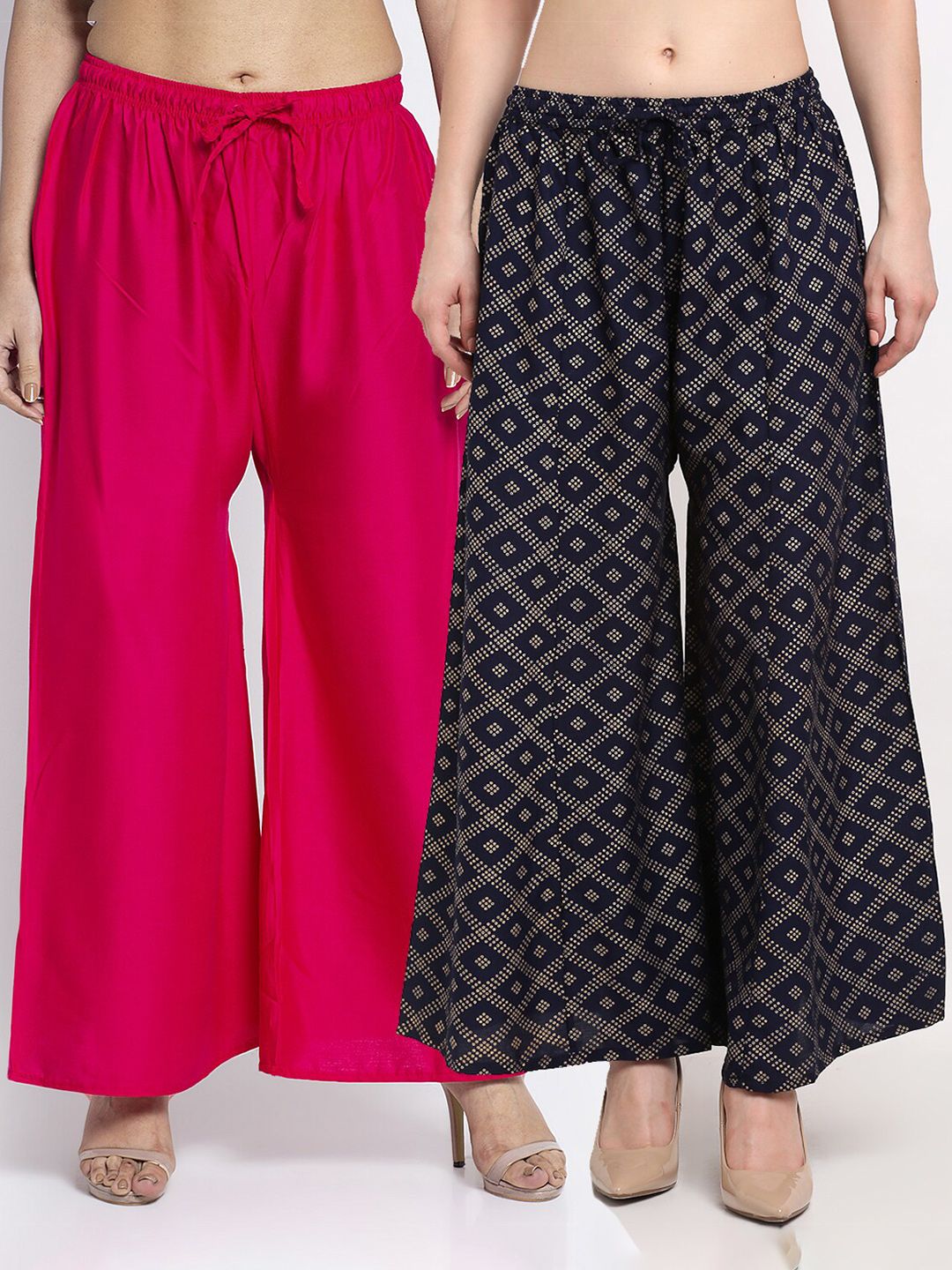 Jinfo Women Pack Of 2 Pink & Blue Printed Palazzos Price in India