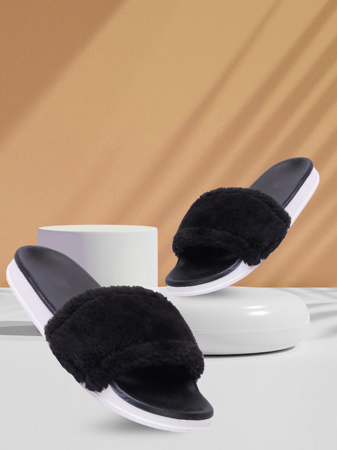 Longwalk Women Black & White Self Design Sliders Price in India