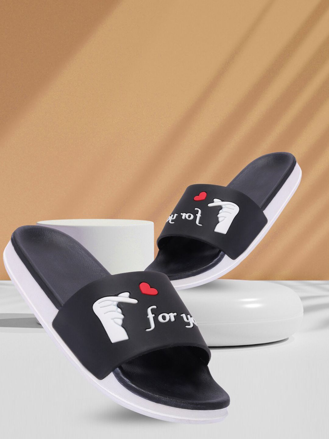 Longwalk Women Black & White Printed Sliders Price in India