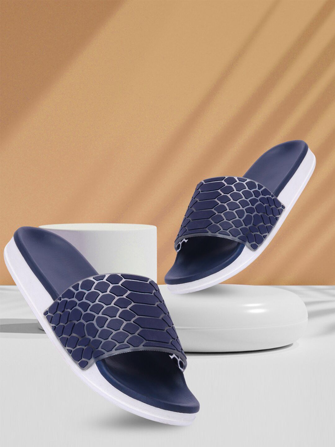 Longwalk Women Blue & White Printed Sliders Price in India