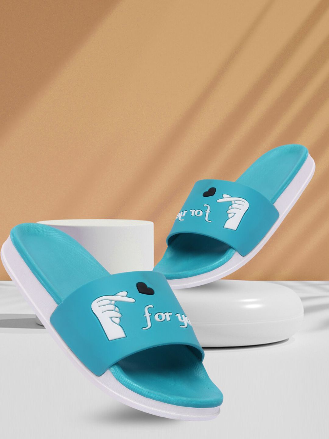 Longwalk Women Sea Green & White Printed Sliders Price in India