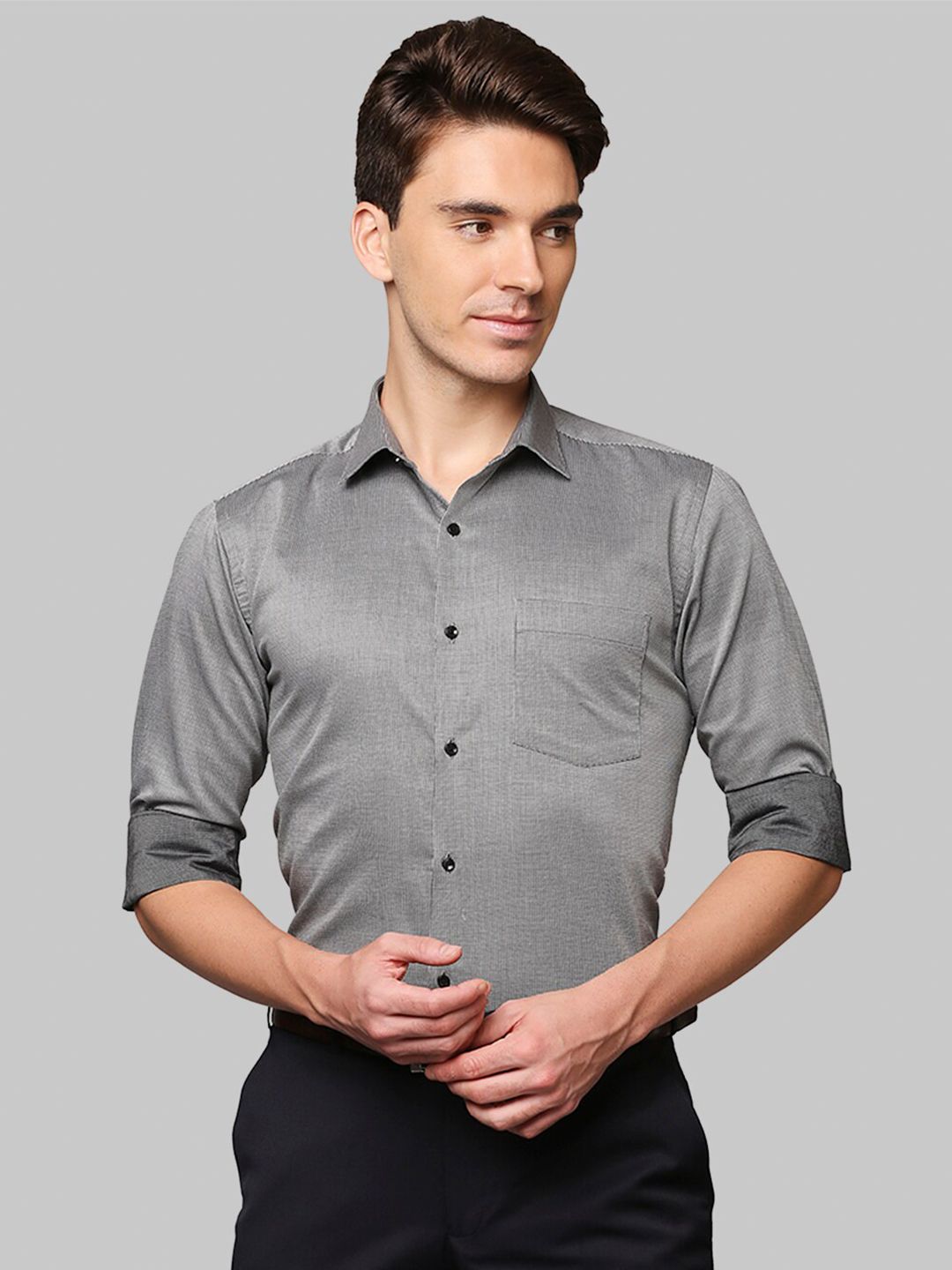 Park Avenue Men Grey Solid Slim Fit Cotton Formal Shirt
