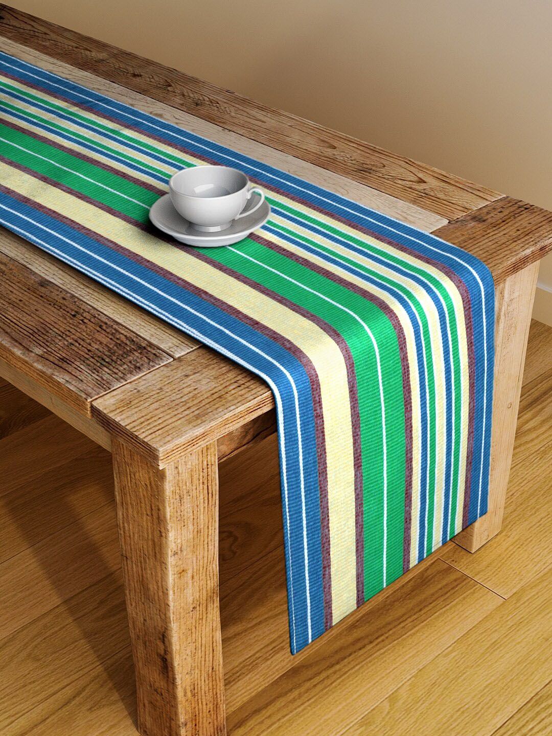 Dhrohar Green & Yellow Striped Table Runner Price in India