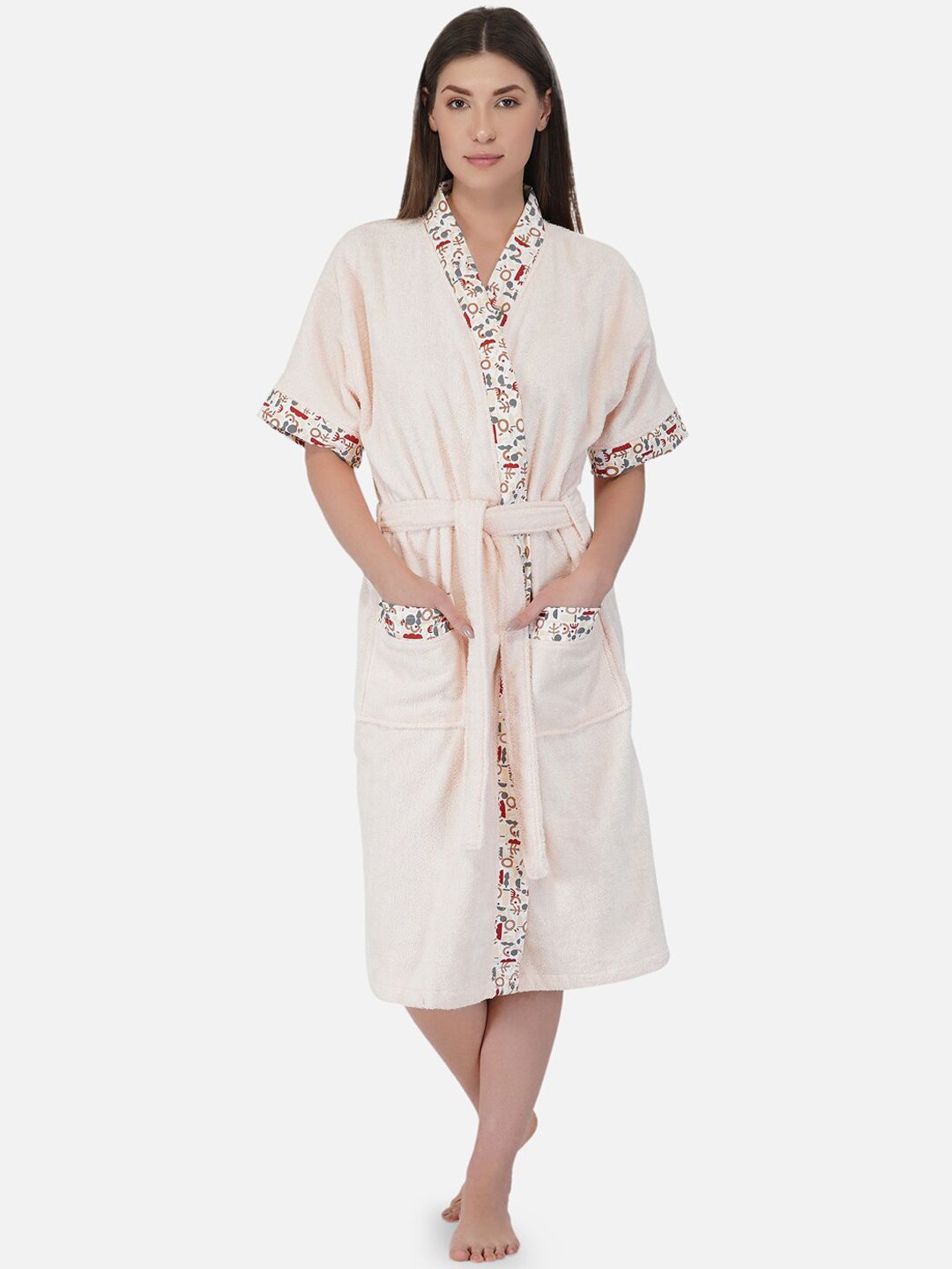 RANGOLI Women Pink 420 GSM Pure Cotton Bath Robe with Slippers Price in India