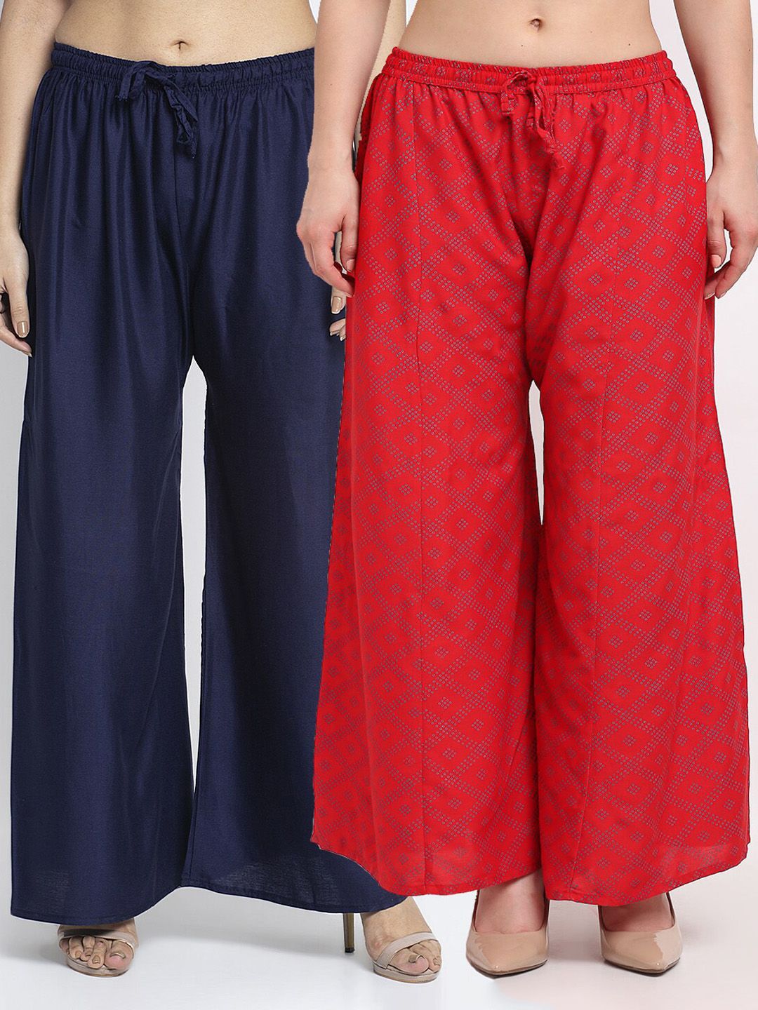 GRACIT Women Set Of 2 Navy Blue & Red Flared Ethnic Palazzos Price in India