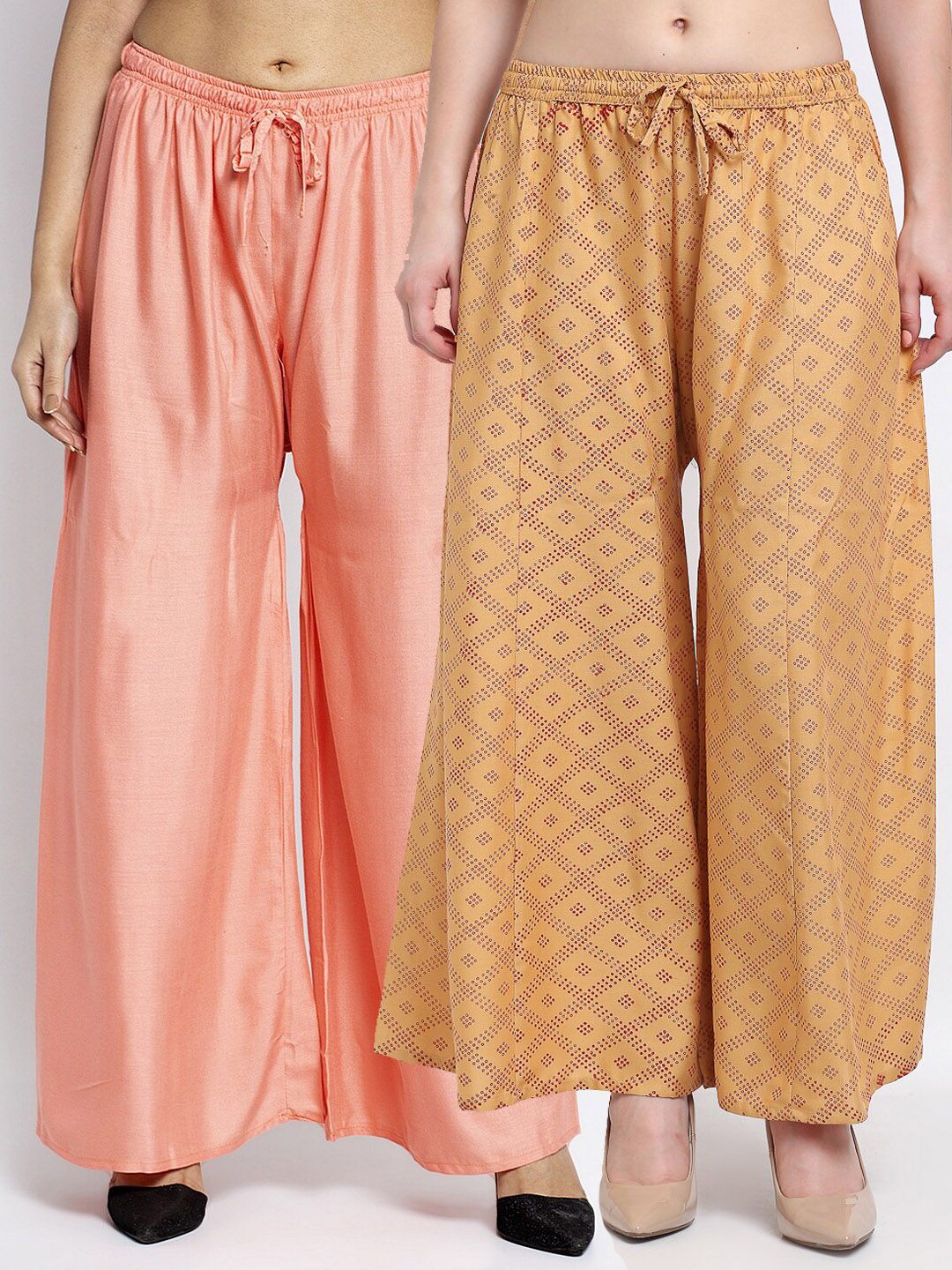 GRACIT Women Pack of 2 Peach-Coloured & Beige Ethnic Palazzos Price in India